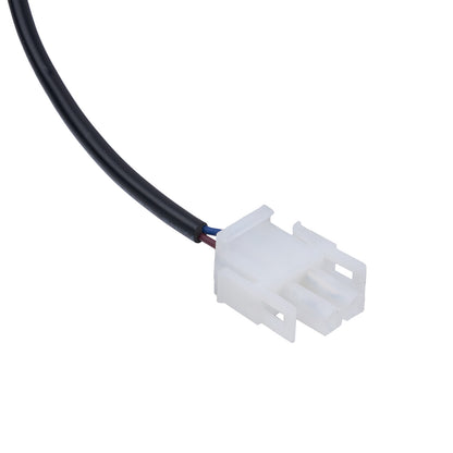 Wire connector with black cable on a white background