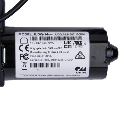 Black electrical component with a label on a white background