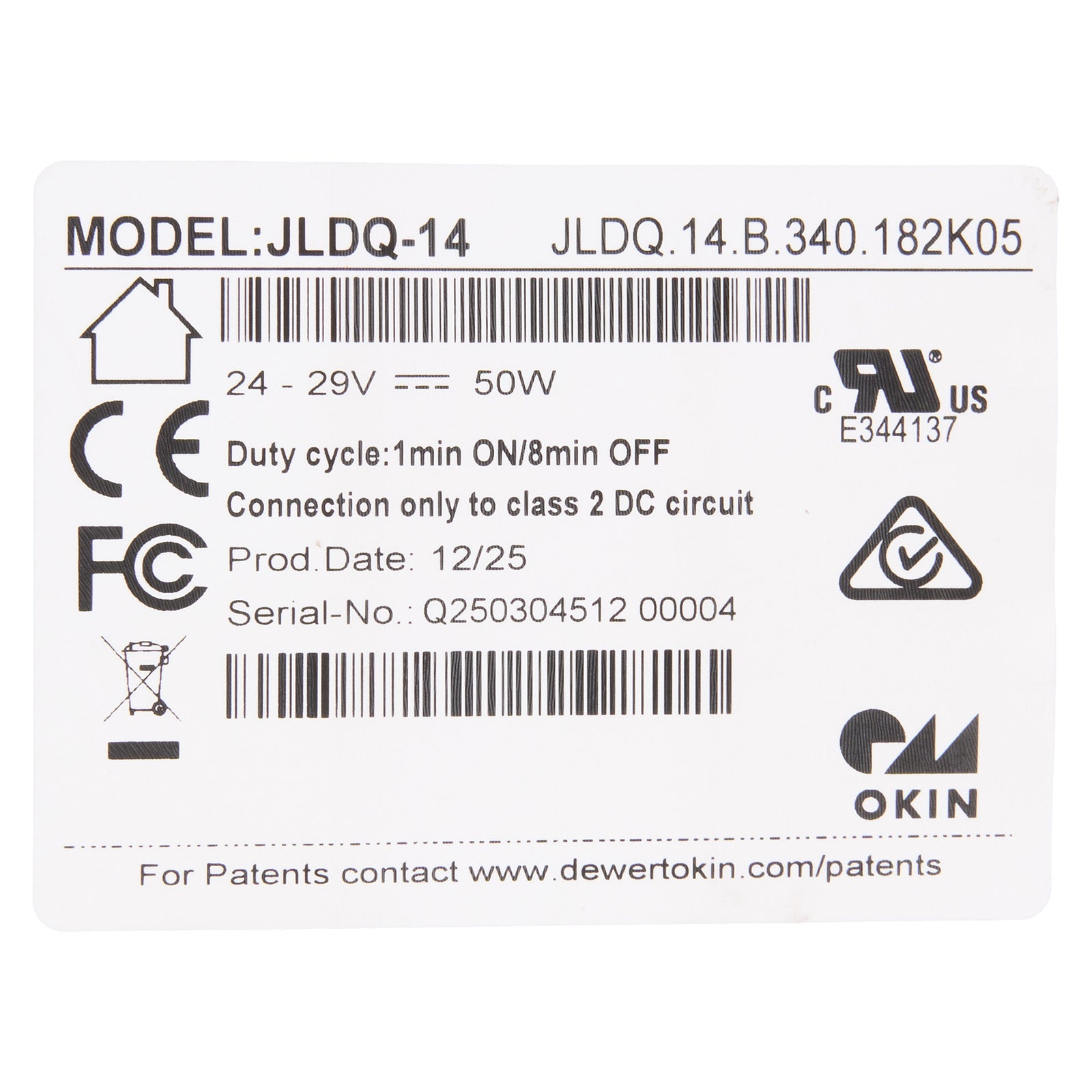 Product label with technical specifications and branding on a white background