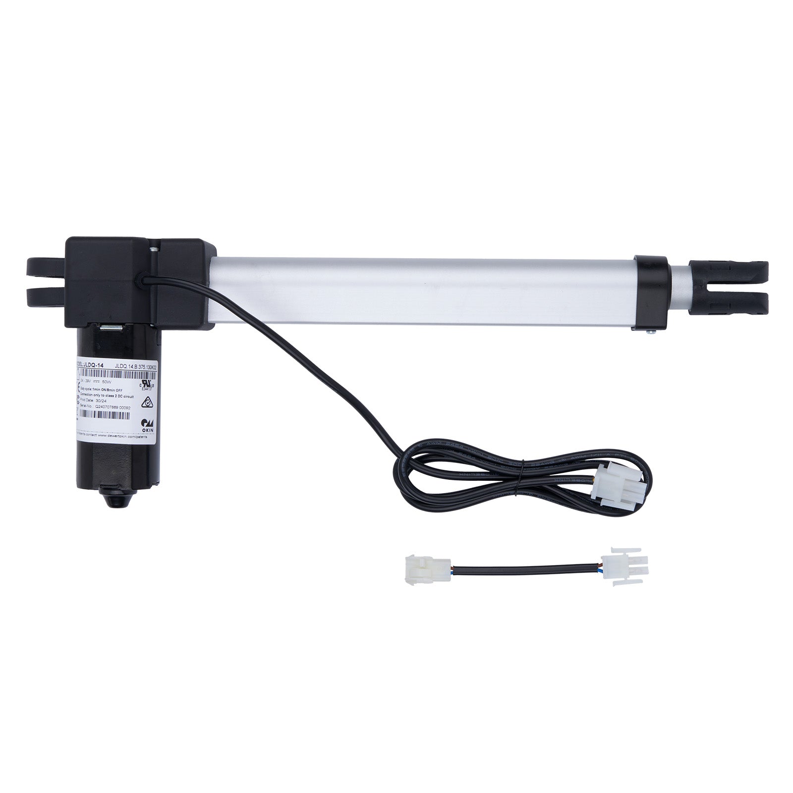 Linear actuator with cable on a white background