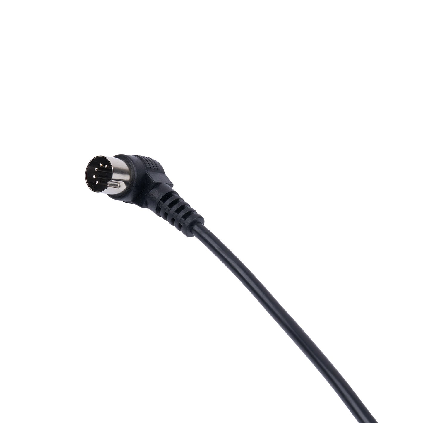 Black cable with a connector on a white background