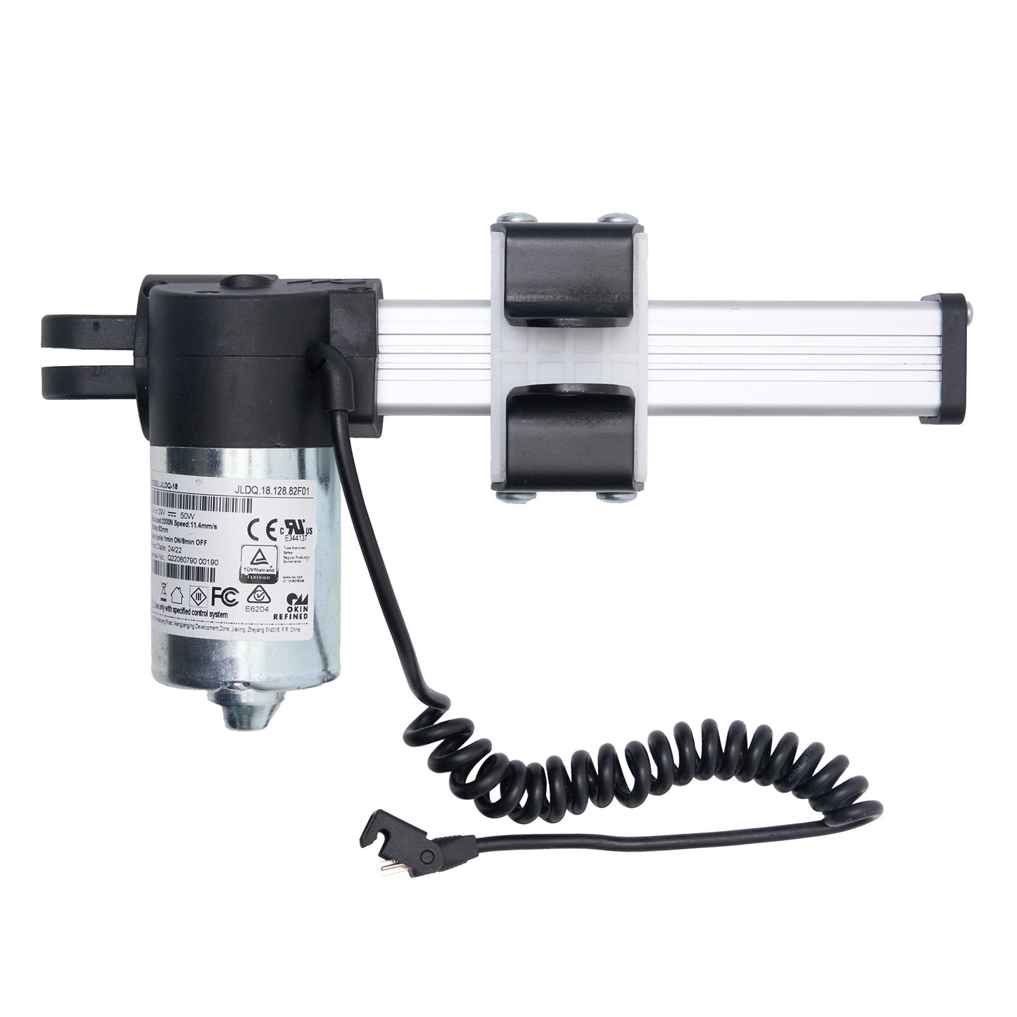 Electrical component with coiled cable on a white background