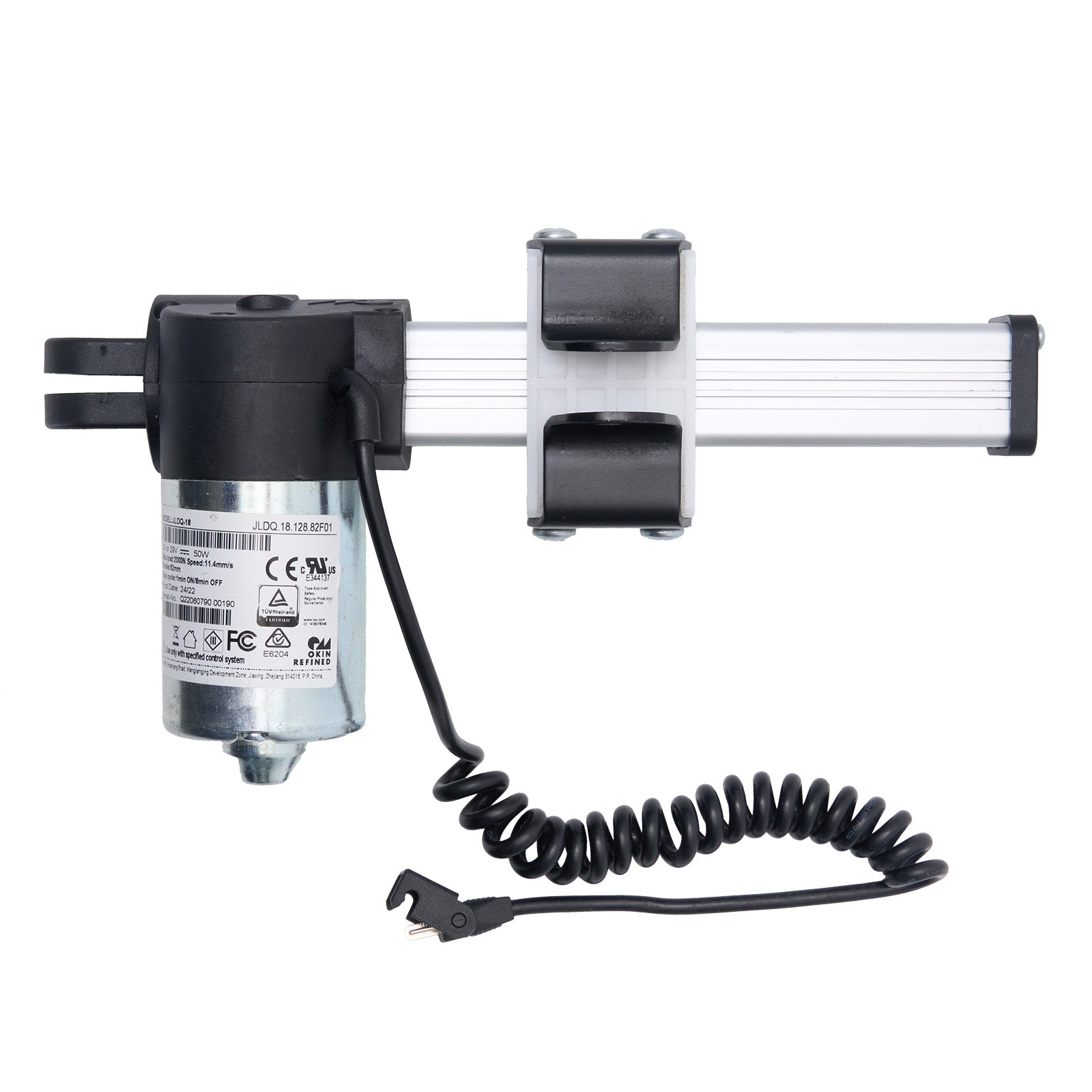 Electrical component with coiled cable on a white background