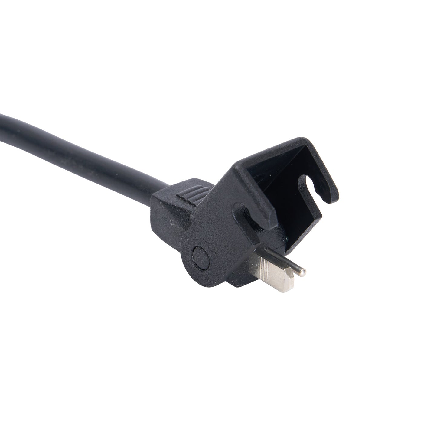 Black electrical plug on a white background