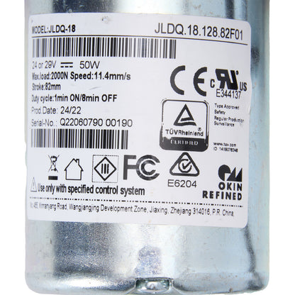 Label on a cylindrical metal device with various certifications and specifications.
