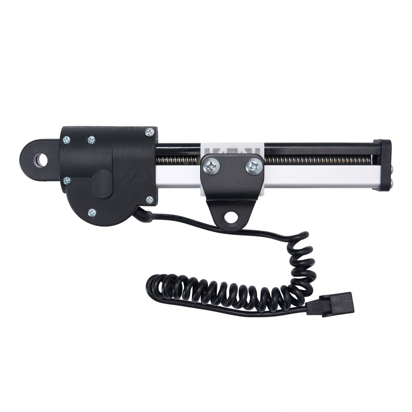 Black metal rod with coiled cable on a white background