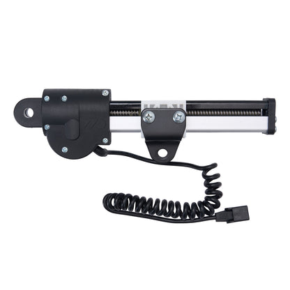 Black metal rod with coiled cable on a white background