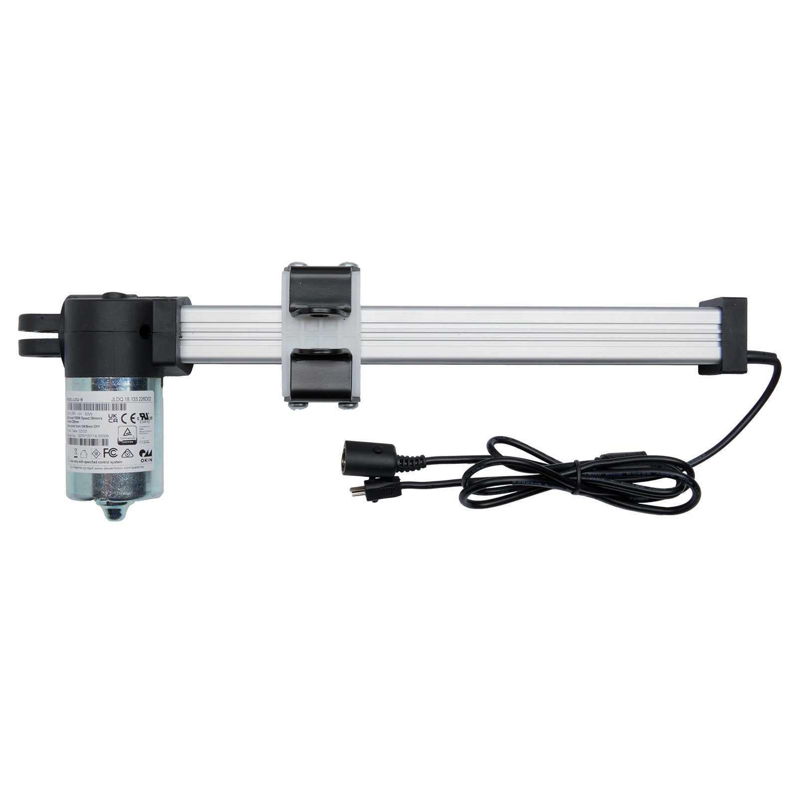 Linear actuator with cable on a white background