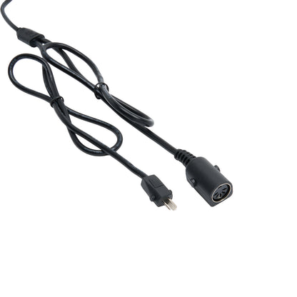 Black power cable with plug and socket on a white background