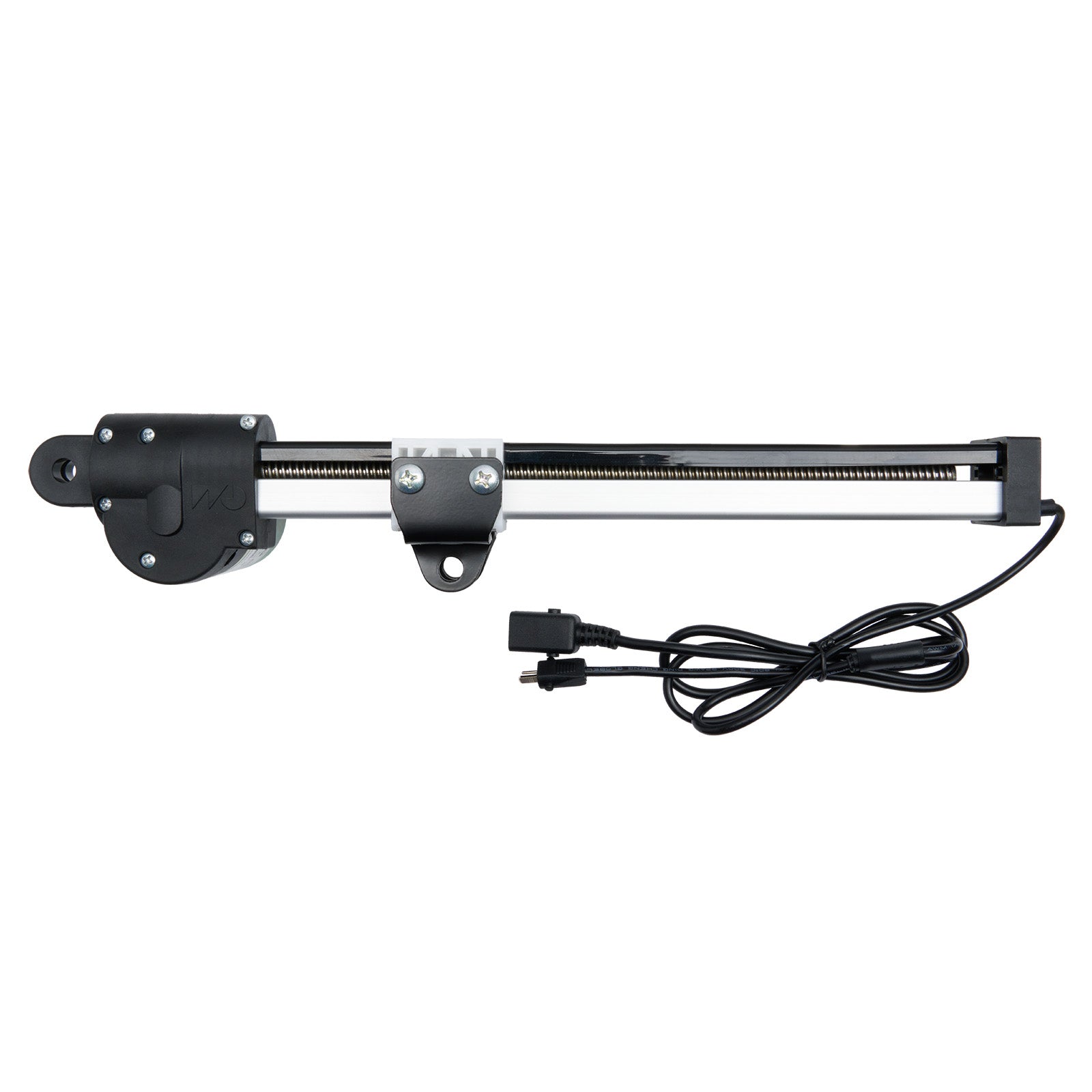 Black metal rod with a power cable on a white background