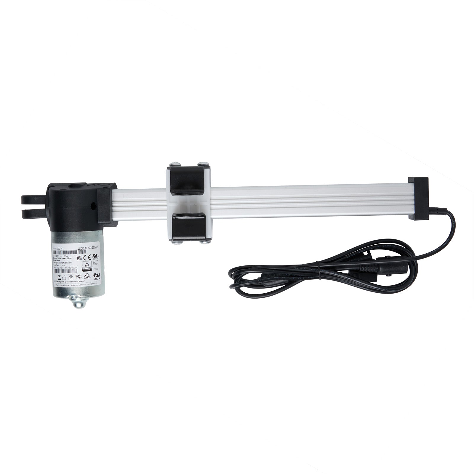 OKIN JLDQ.18.133.226Z01 Linear Actuator, showing the actuator body, cables, and connectors.