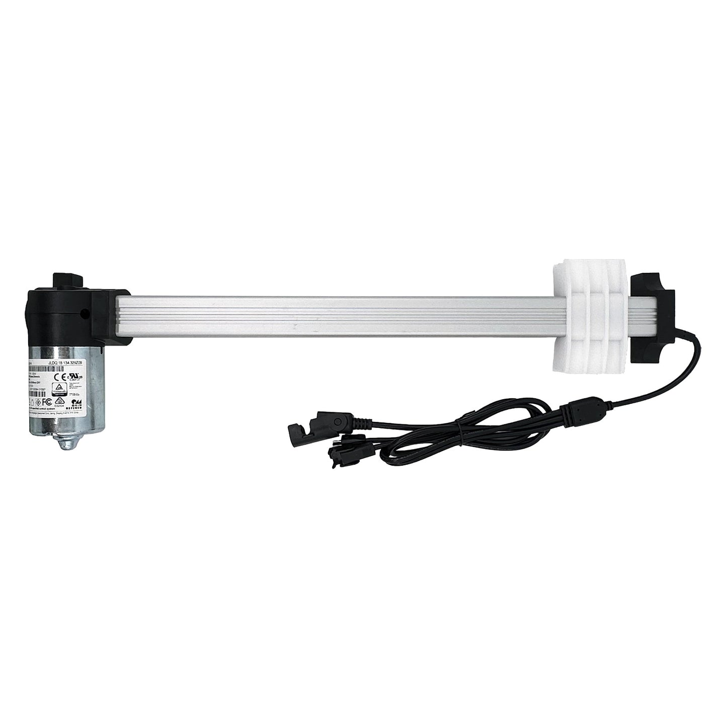 OKIN JLDQ.18.134.329Z09 Linear Actuator for Recliner/Lift Chair, showing the actuator with cables and connectors.