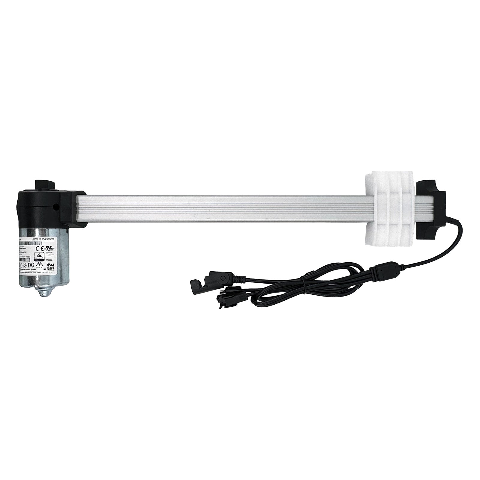 OKIN JLDQ.18.134.329Z09 Linear Actuator for Recliner/Lift Chair, showing the actuator with cables and connectors.