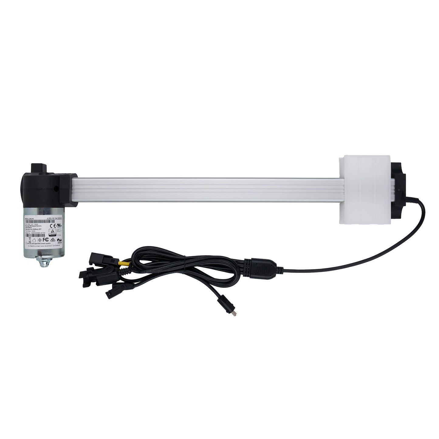 Mechanical arm with a motor and wiring on a white background