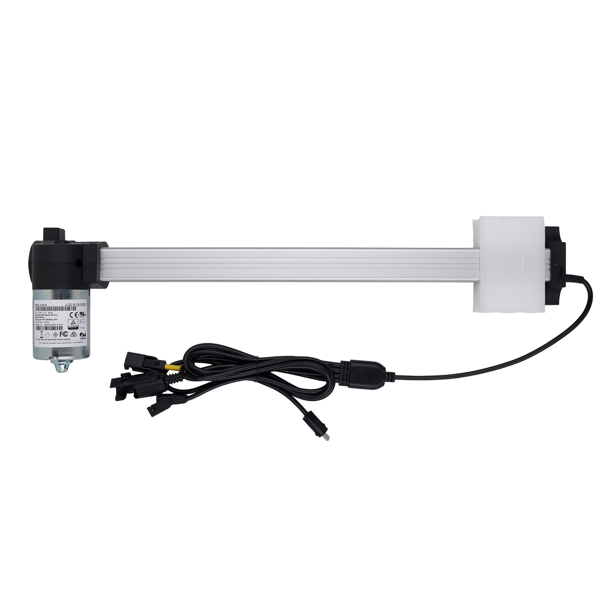 Mechanical arm with a motor and wiring on a white background