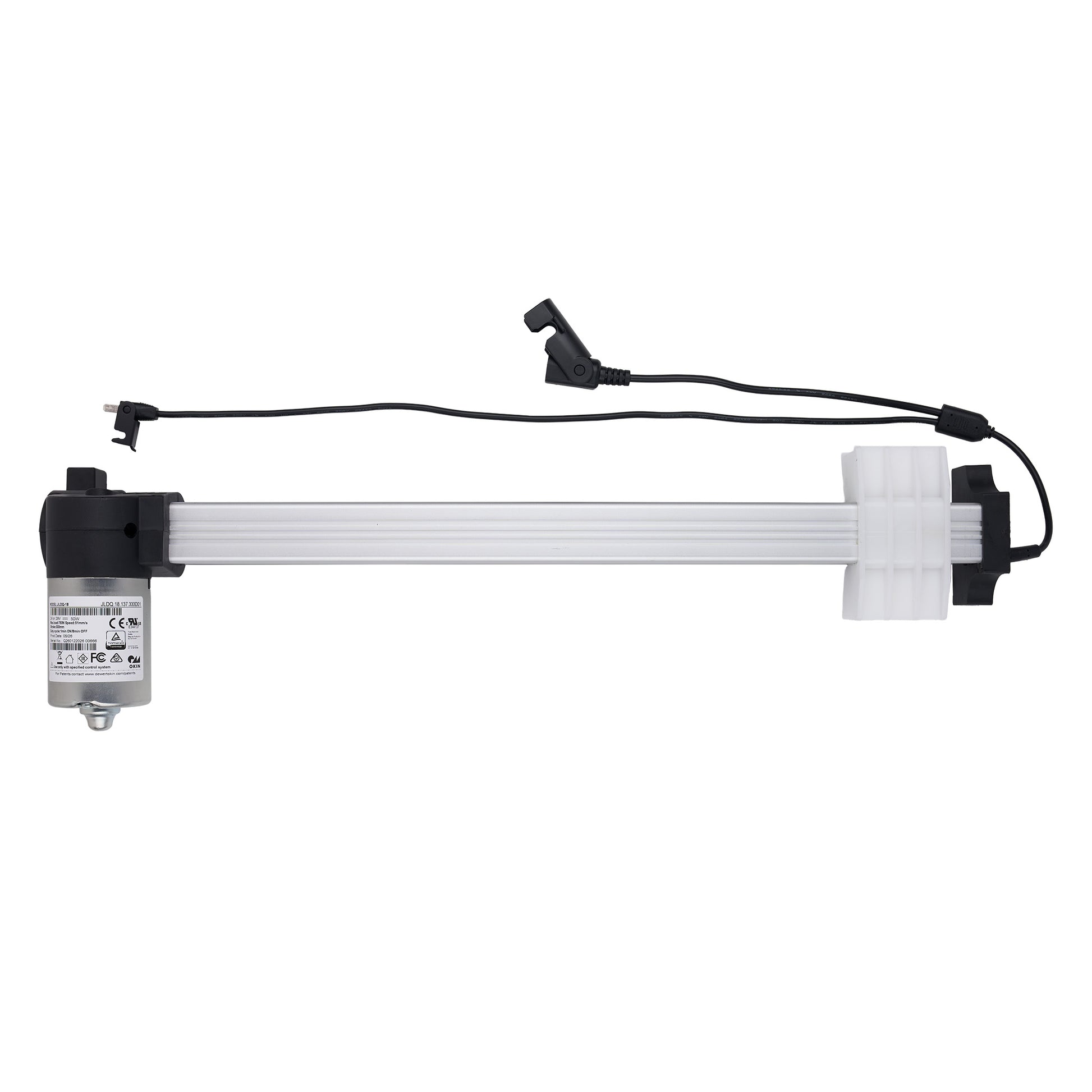 Mechanical arm with joints and wires on a white background