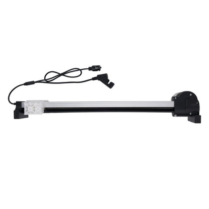 White cylindrical light bulb with black base and wiring on a white background