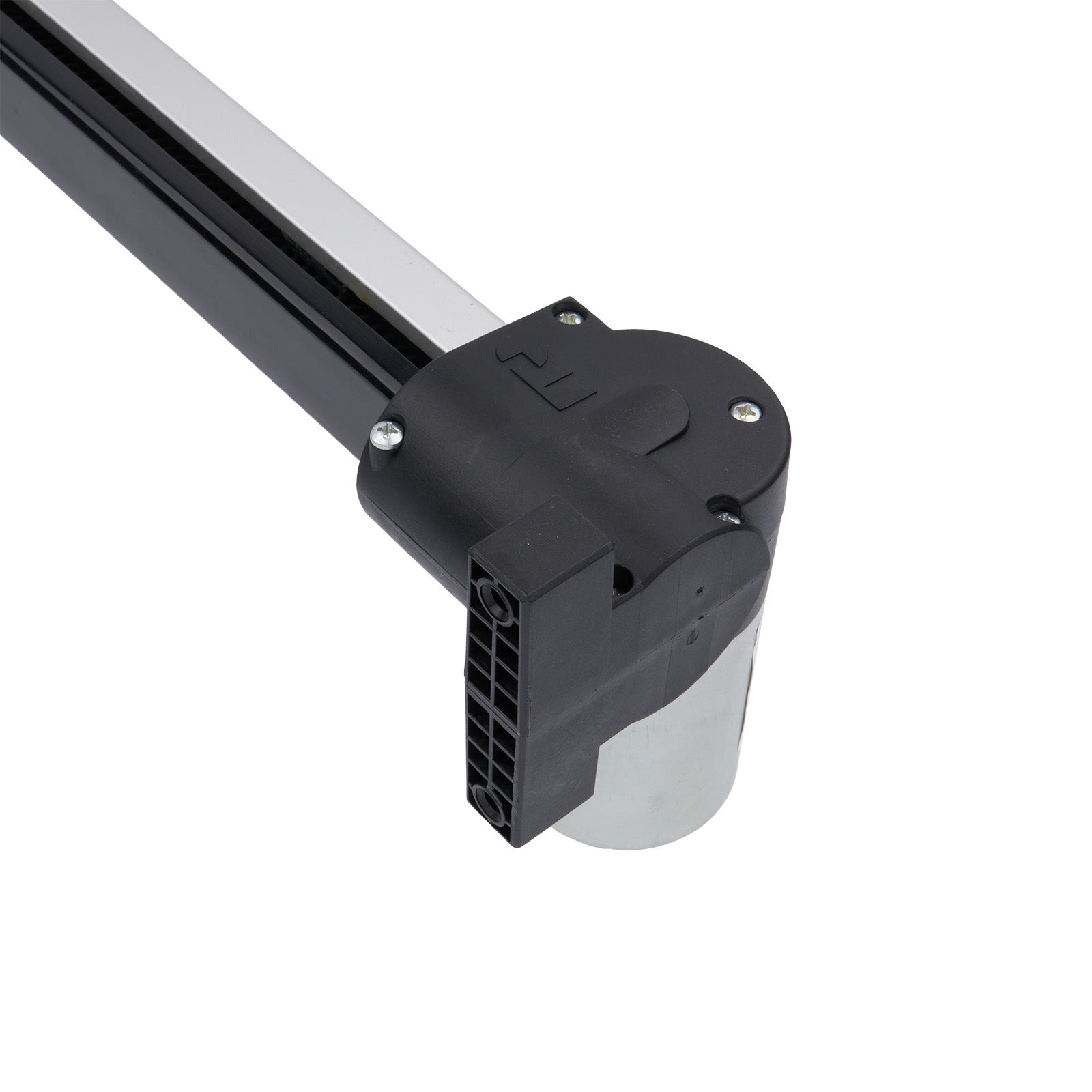 Black metal rod with a cylindrical component on a white background