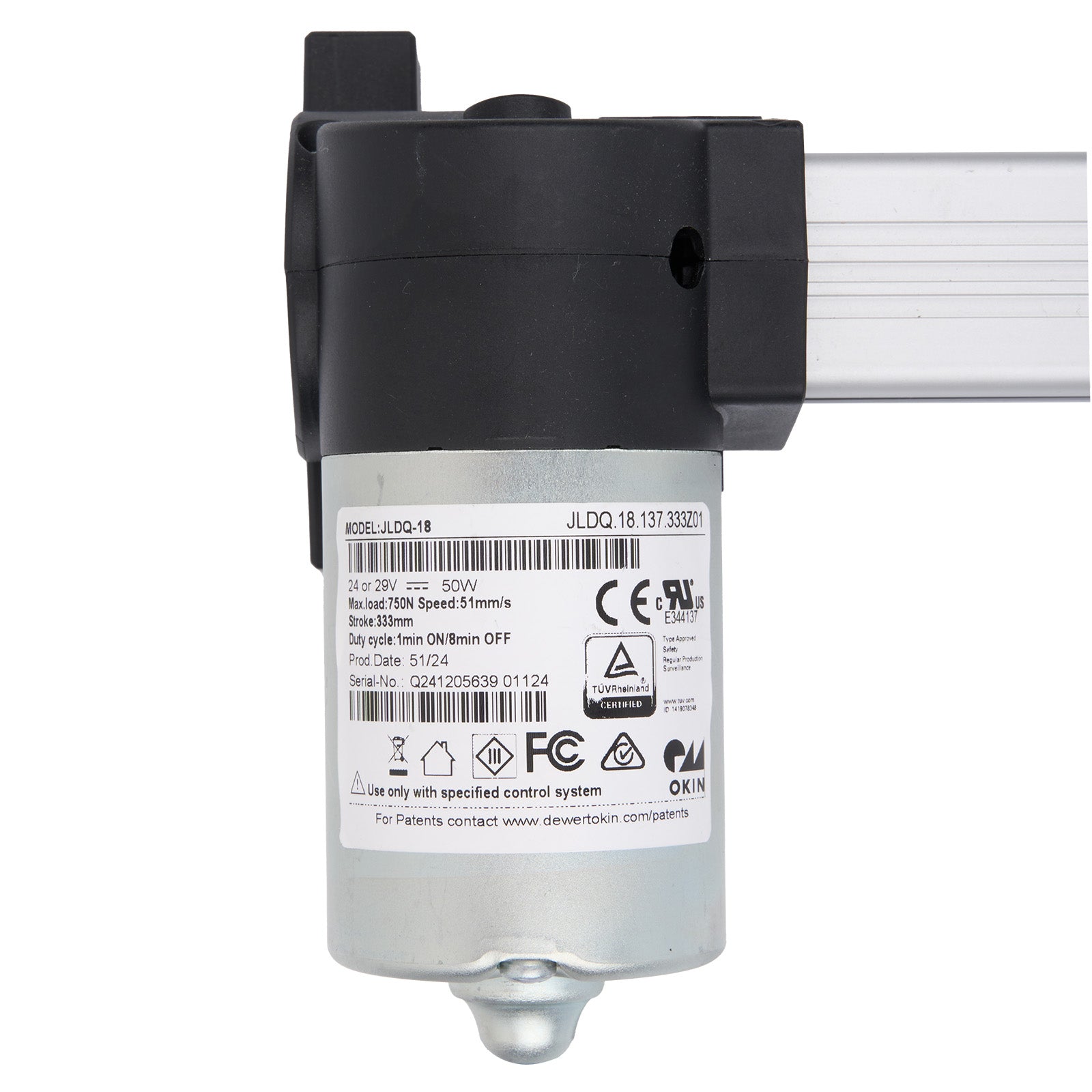 Electrical component with labels and certification marks on a white background