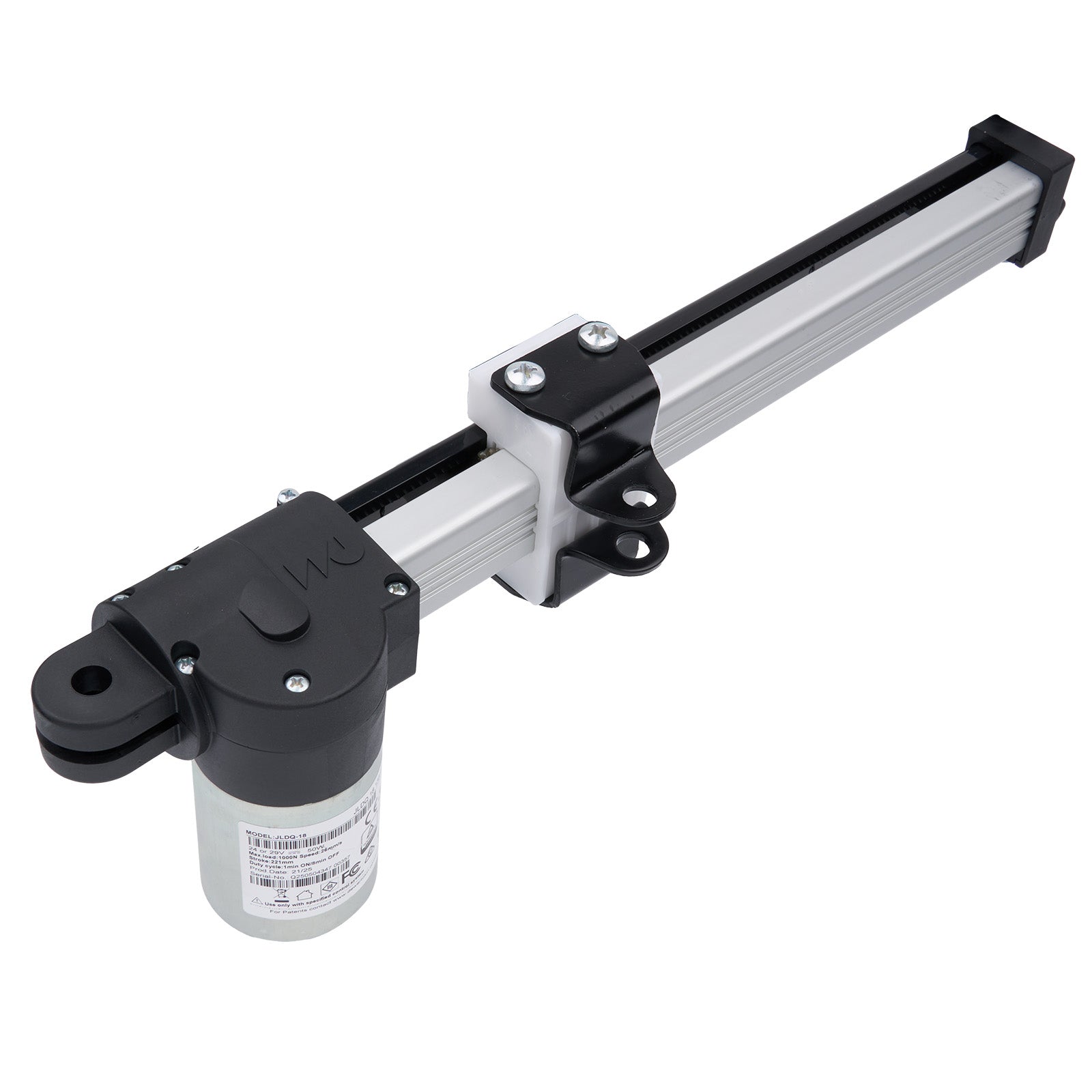 Mechanical arm with a cylindrical component on a white background