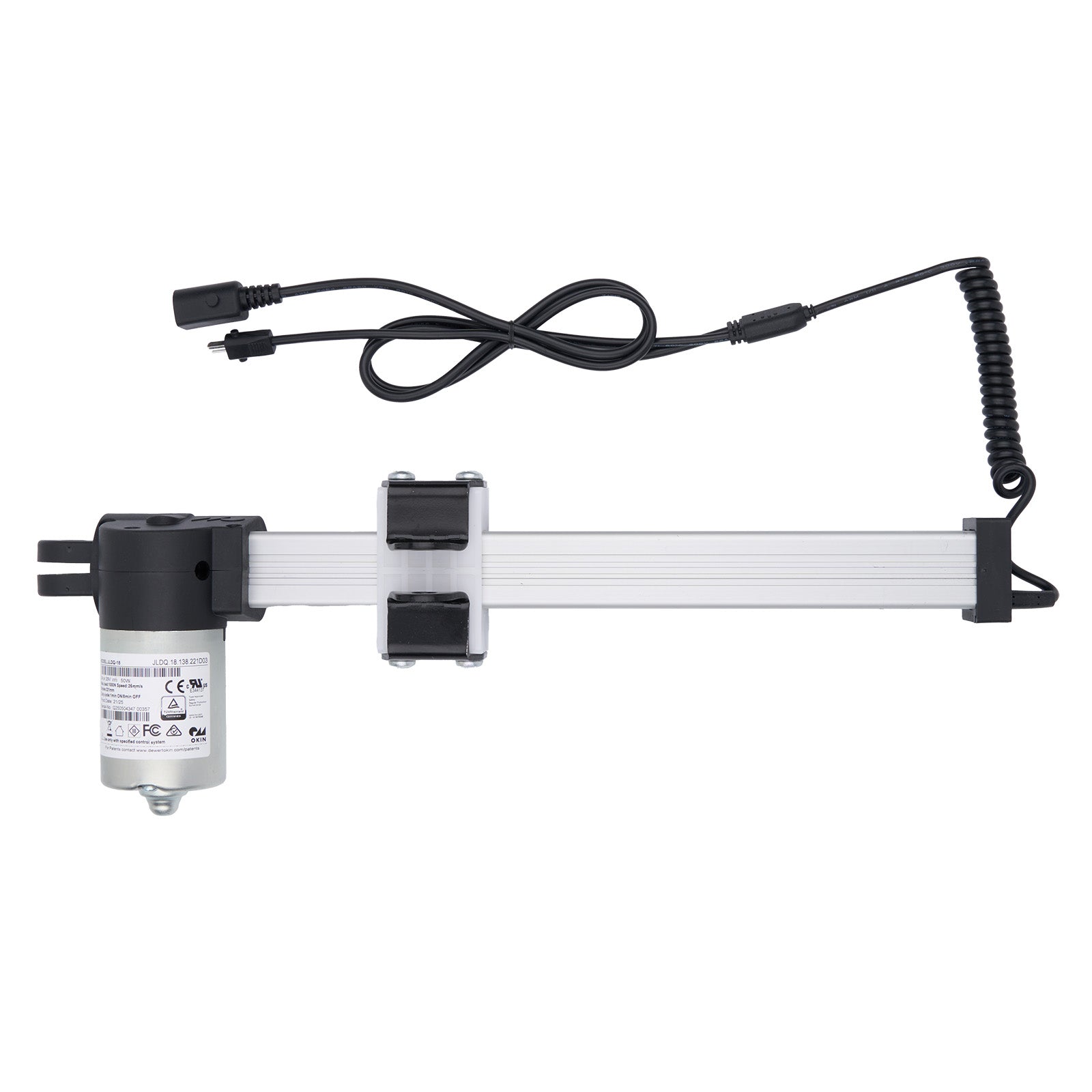 Linear actuator with cable on a white background
