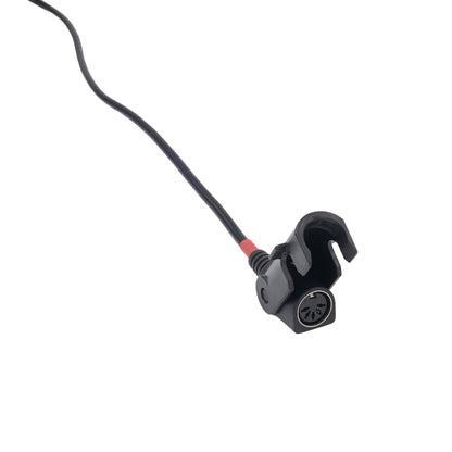 A black plastic magnetic clip with a black cable and a small red accent ring, shown on a plain white background.