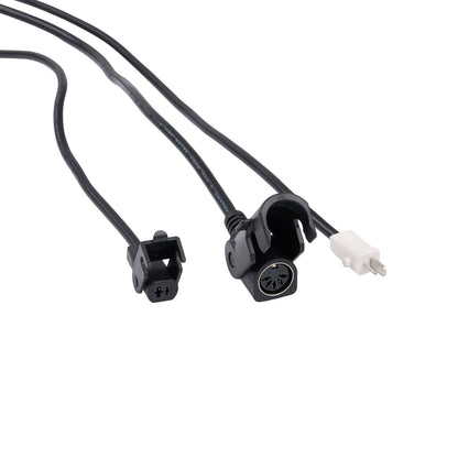 Two black electrical cables with connectors on a white background
