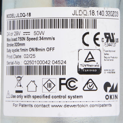 Product label with various certification logos and technical specifications on a clear background