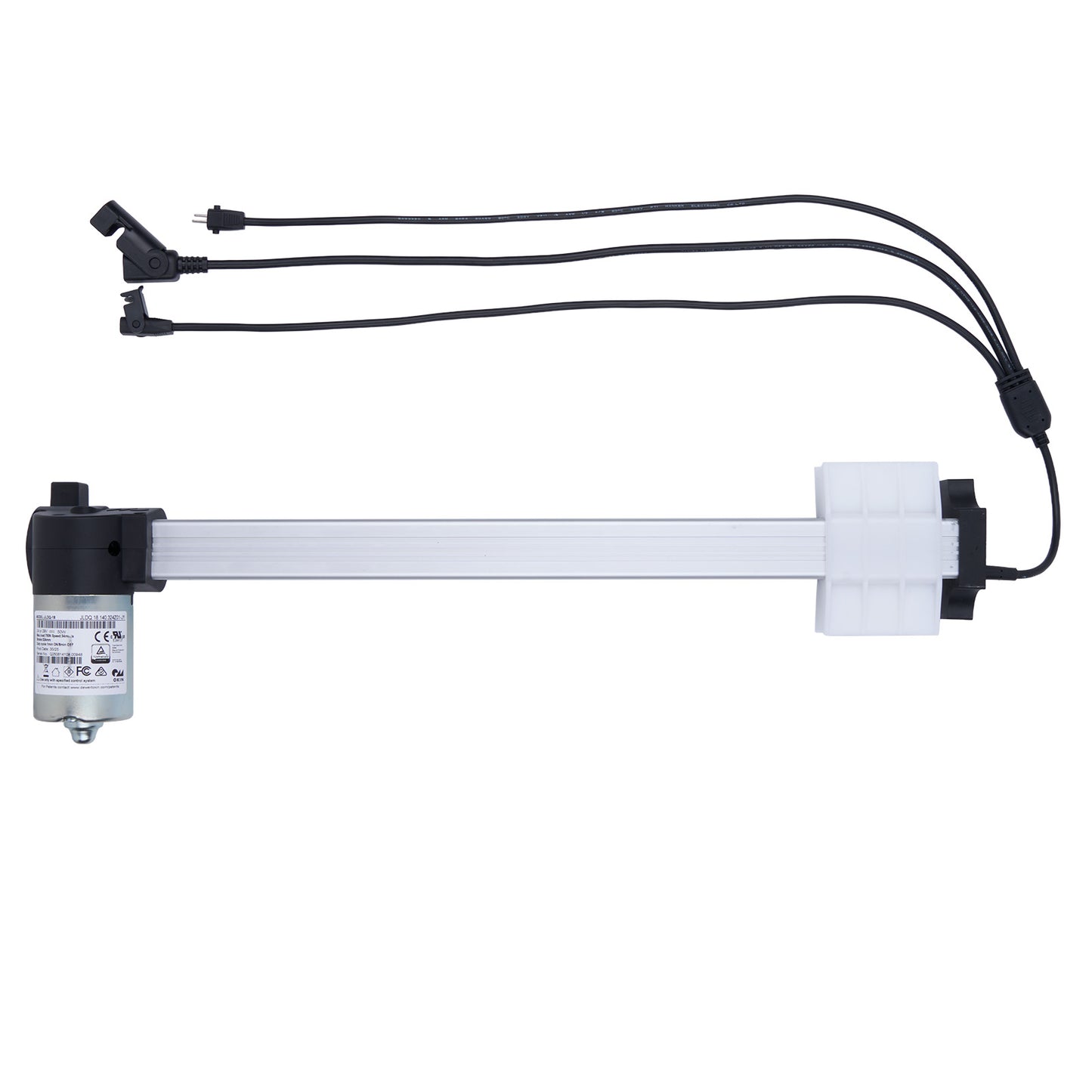 Mechanical arm with three cables on a white background