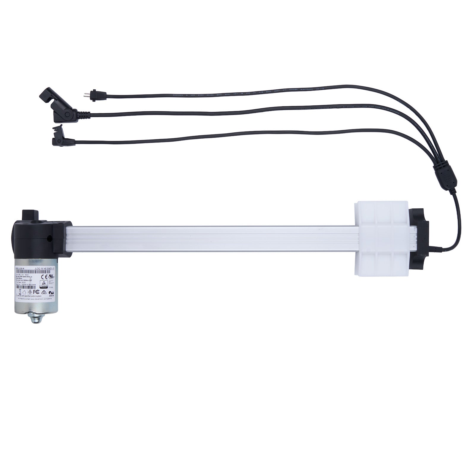 Mechanical arm with three cables on a white background