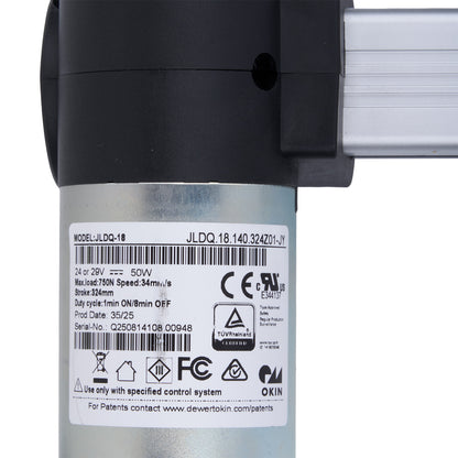 Mechanical component with a label displaying technical specifications and certifications on a white background