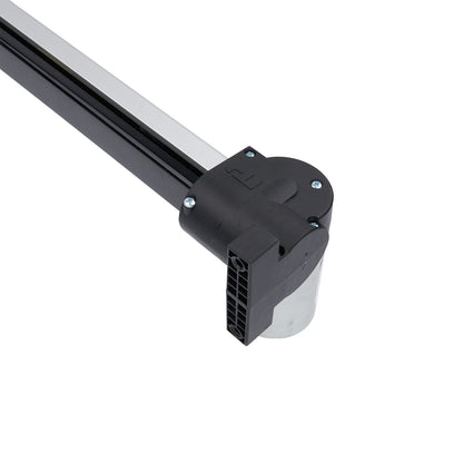 Black metal rod with a bracket on a white background