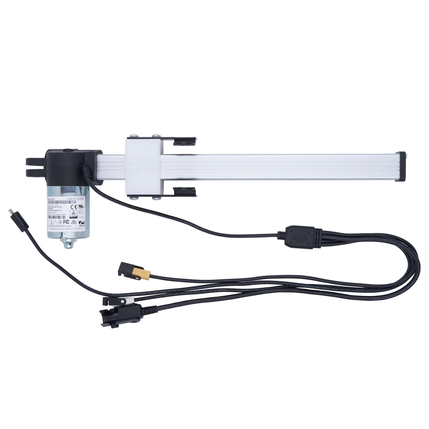 Mechanical arm with cables and connectors on a white background