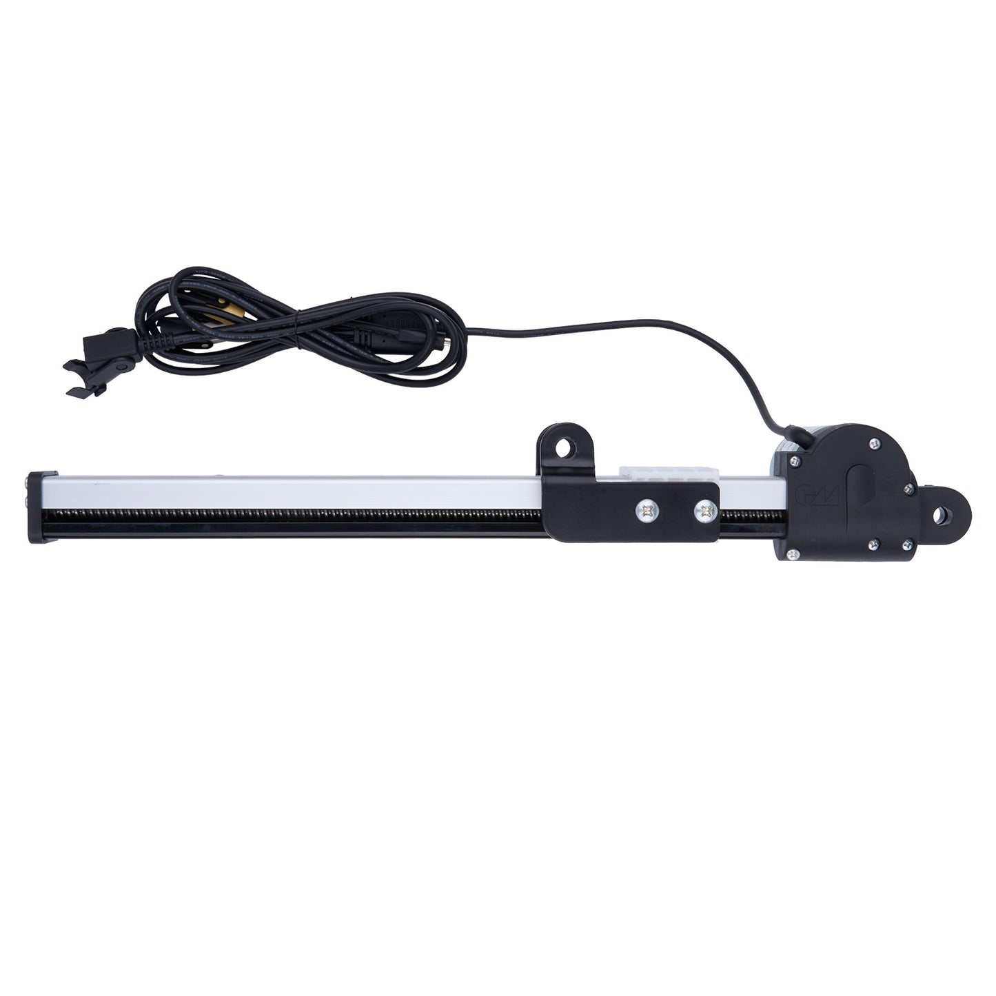 Mechanical linear actuator with power cable on a white background