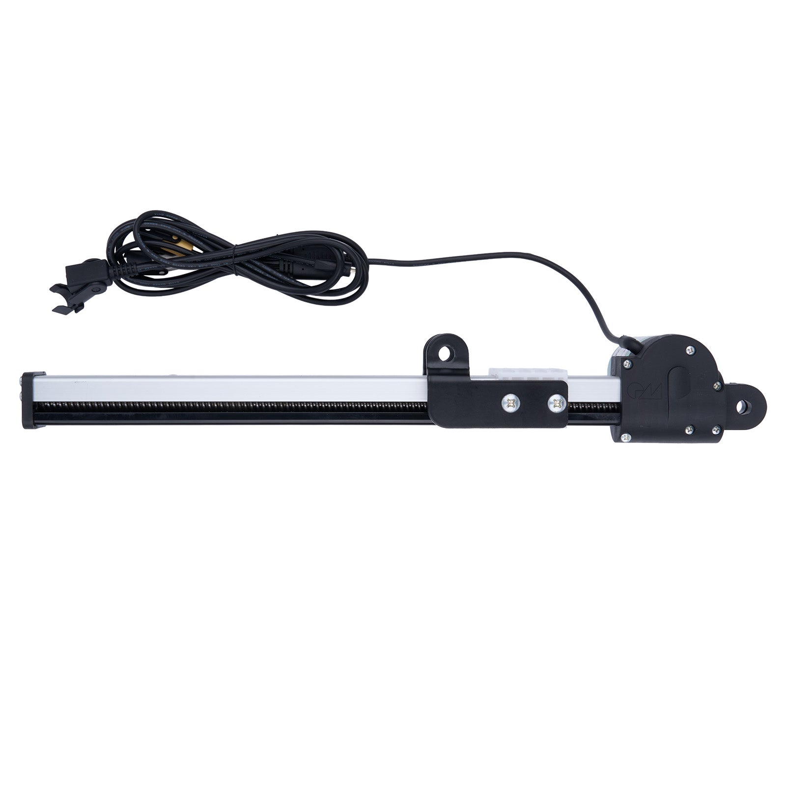 Mechanical linear actuator with power cable on a white background