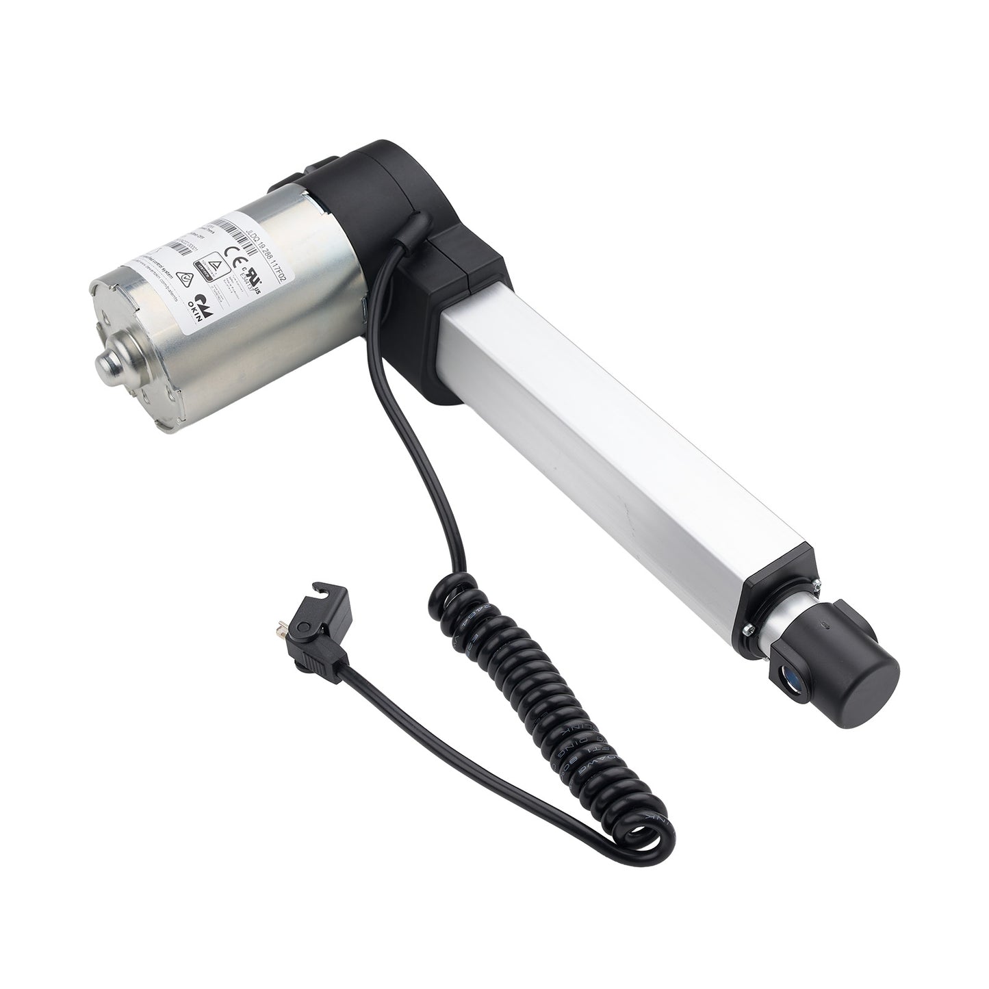 Mechanical device with a cylindrical component and coiled cable on a white background