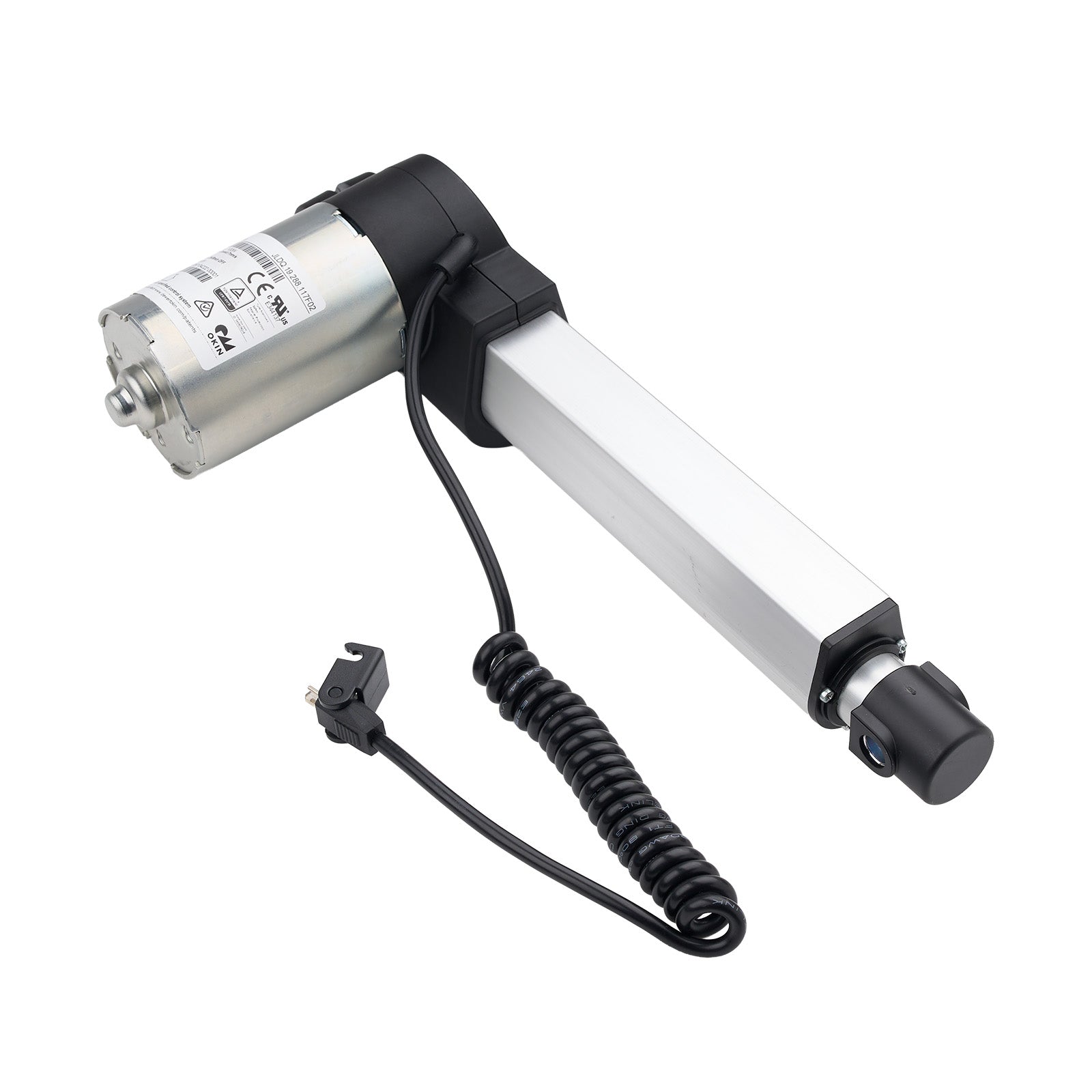 Mechanical device with a cylindrical component and coiled cable on a white background
