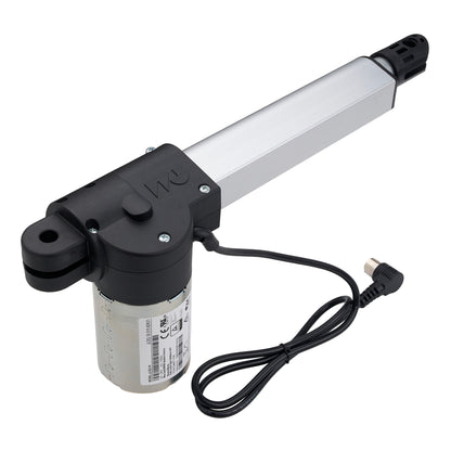 Electric linear actuator with cable and plug on a white background