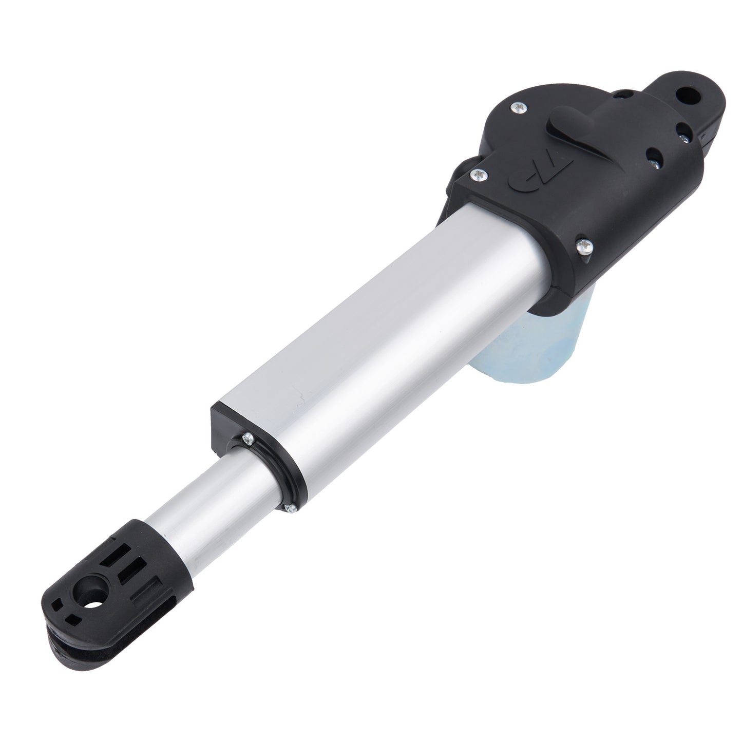 Motorcycle exhaust pipe with black and silver design on a white background