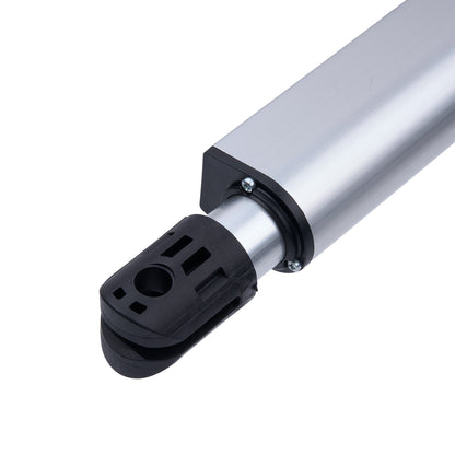 Metallic cylindrical component with black end cap on a white background