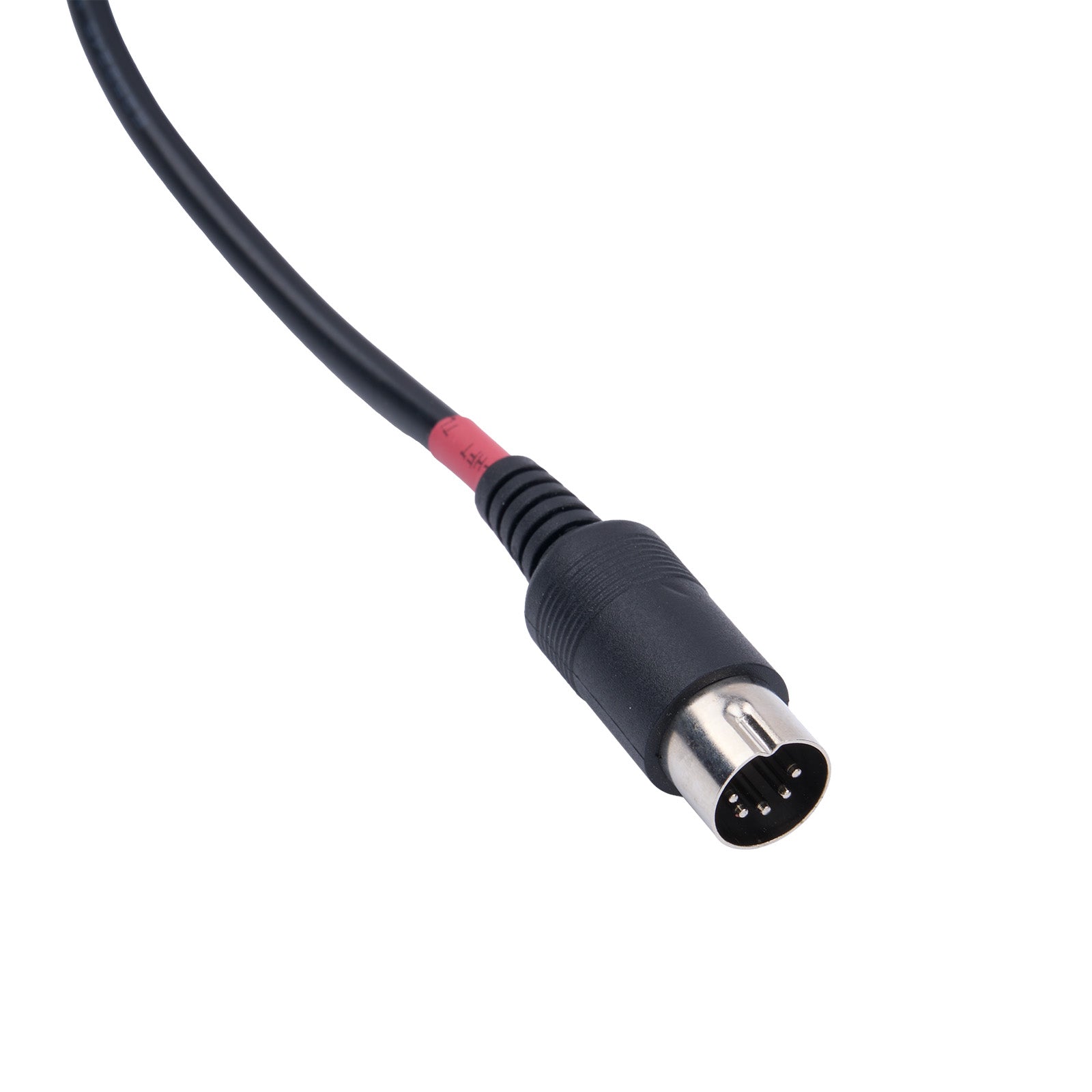 Black audio cable with a 4-pin connector on a white background