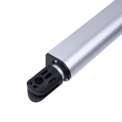 Metallic cylindrical object with black end cap on a white background