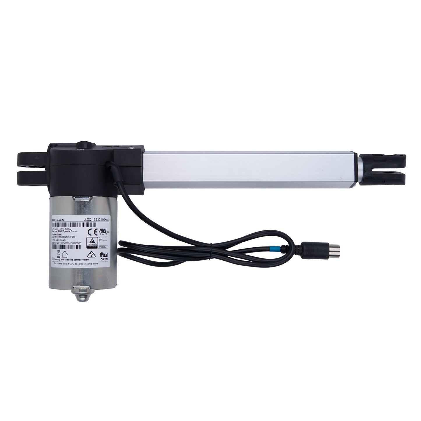 Linear actuator with cable on a white background