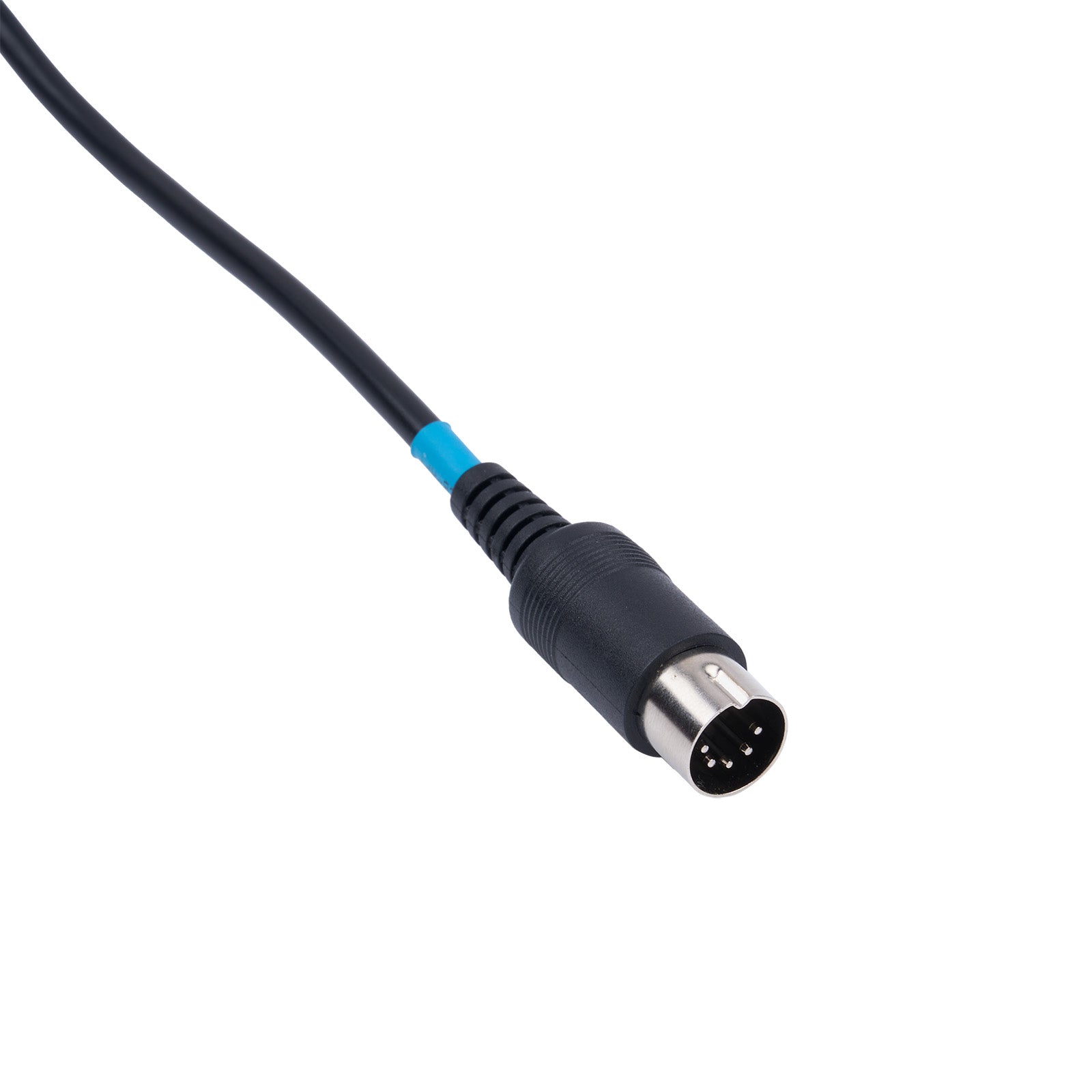 Black audio cable with a 5-pin DIN connector on a white background