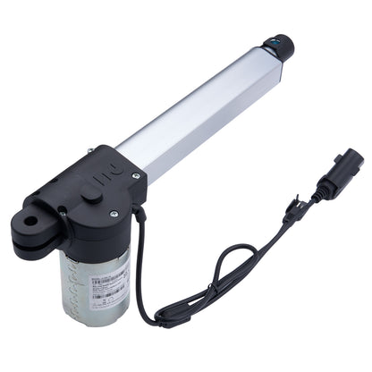 Electric actuator with a cylindrical motor and control cable on a white background