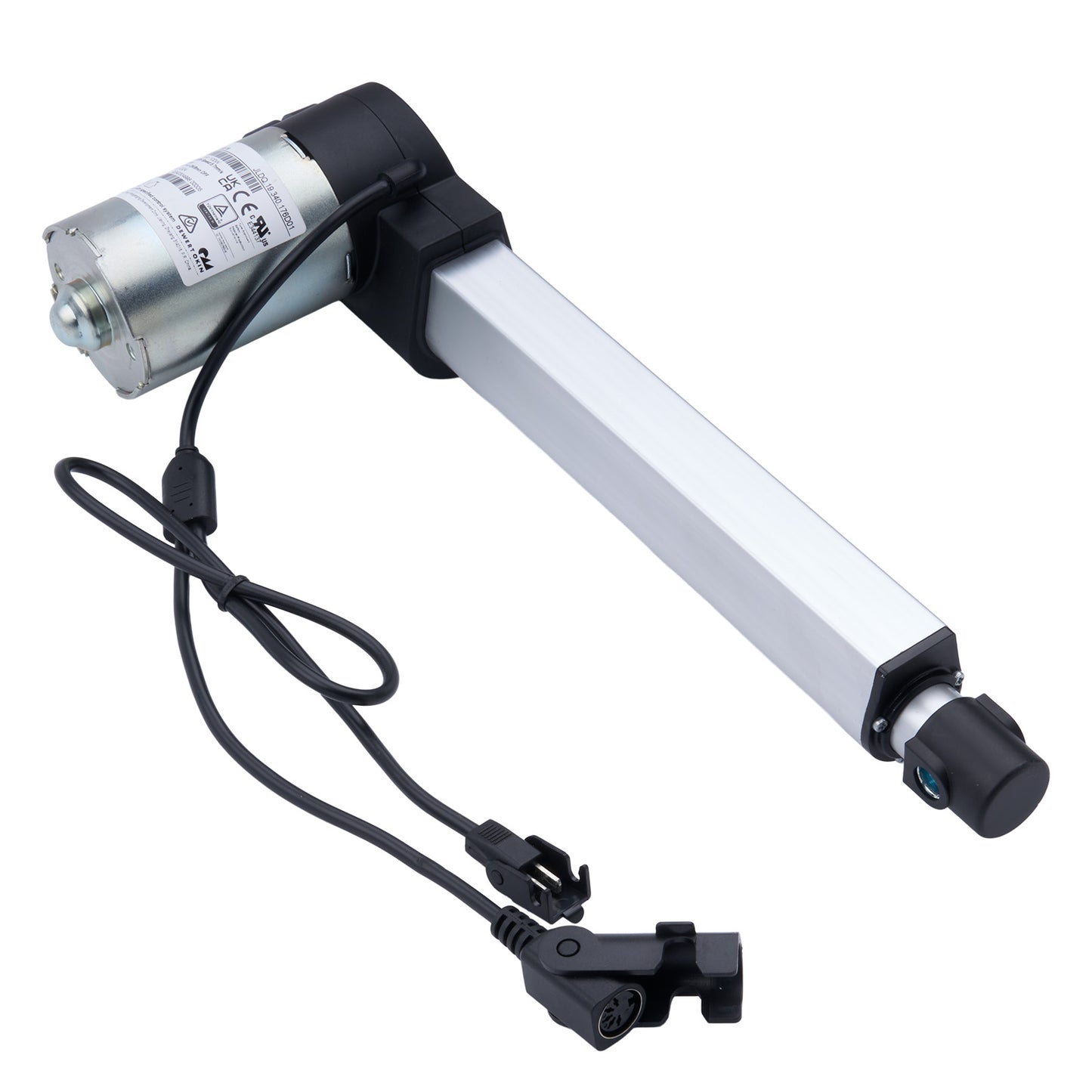 Motorized slider with cable and connectors on a white background