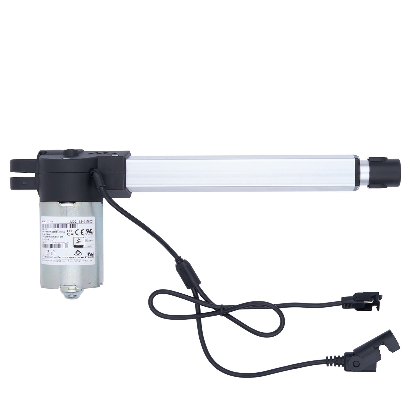 Linear actuator with cable on a white background