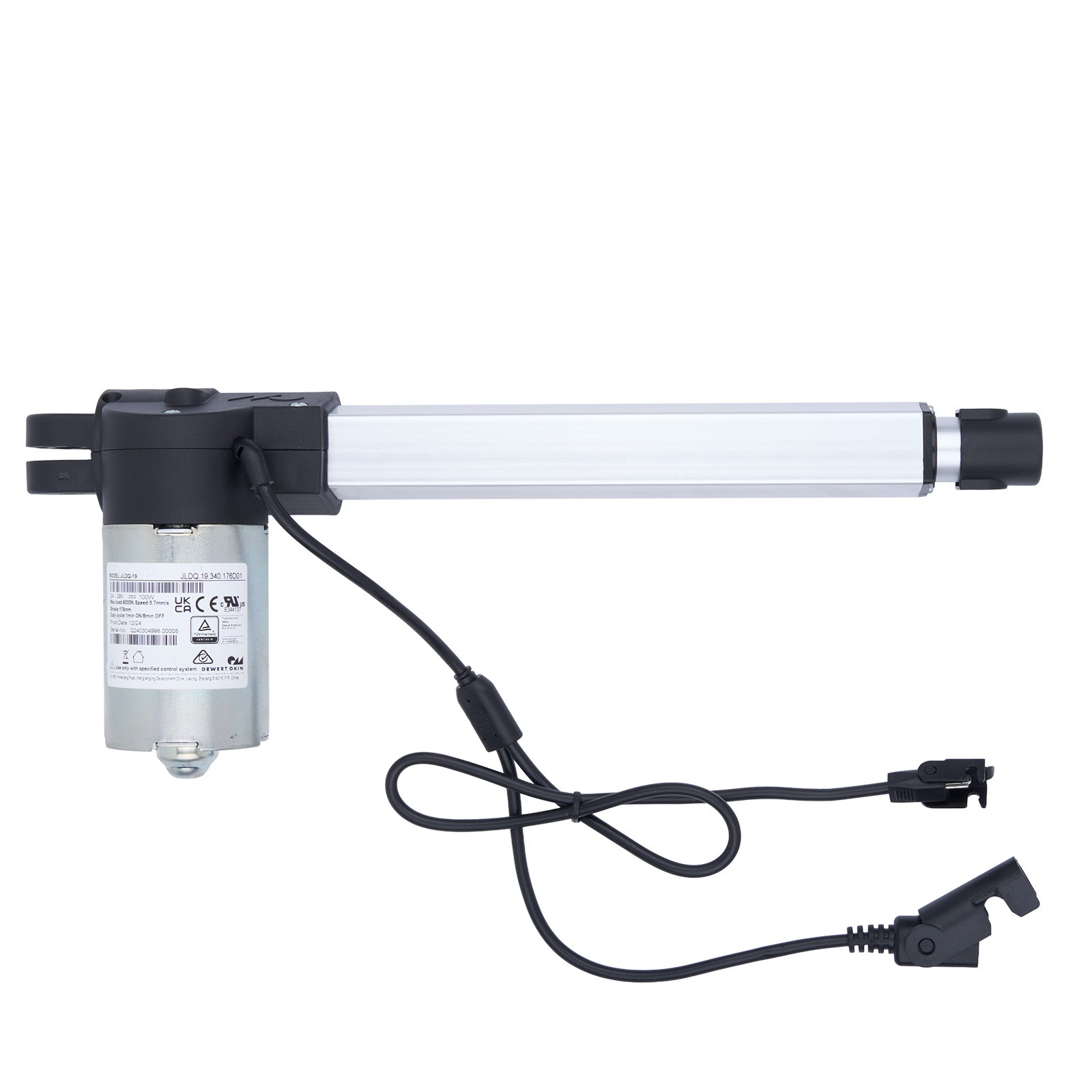 Linear actuator with cable on a white background