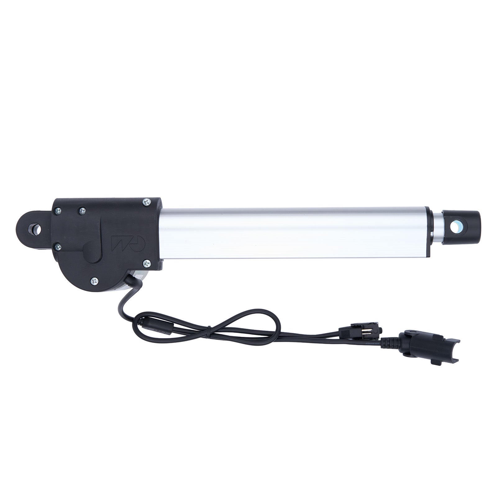 Linear actuator with power cord on a white background