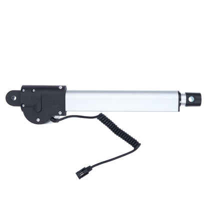 Linear actuator with black handle and coiled cable on a white background